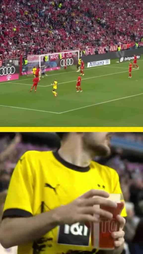 勇者無(wú)懼！這是真多特球迷！在拜仁球迷區(qū)一個(gè)人肆意慶祝！